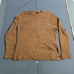 Express Womens Brown Cable Knit Crew Neck Long Sleeve Sweater Size L